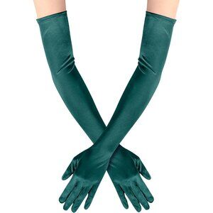 Women's Satin Dark Green Long Gloves Costumes Elbow Length Evening Party Prom